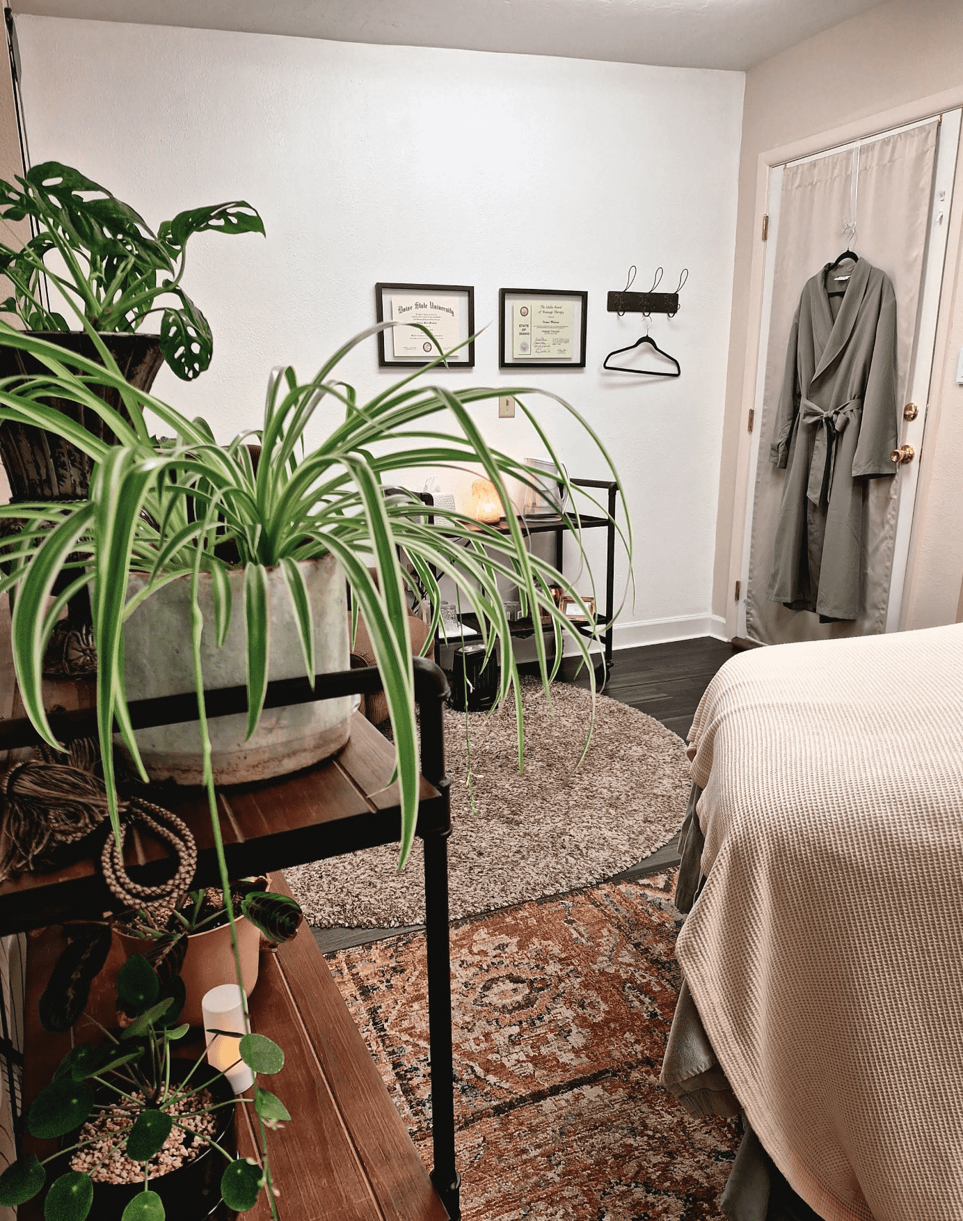 Peaceful massage treatment room with calming ambiance