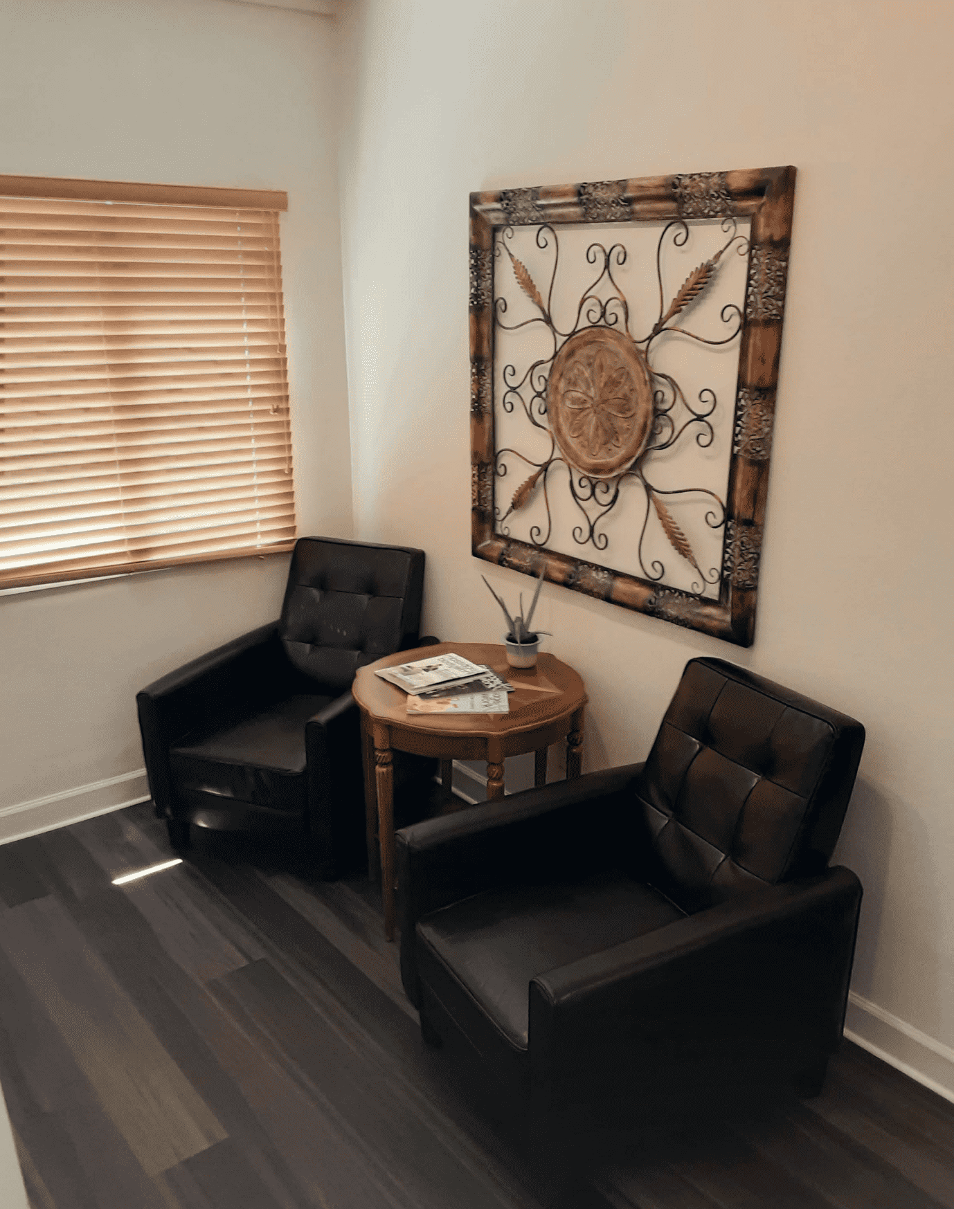 Relaxing spa treatment room with comfortable massage table